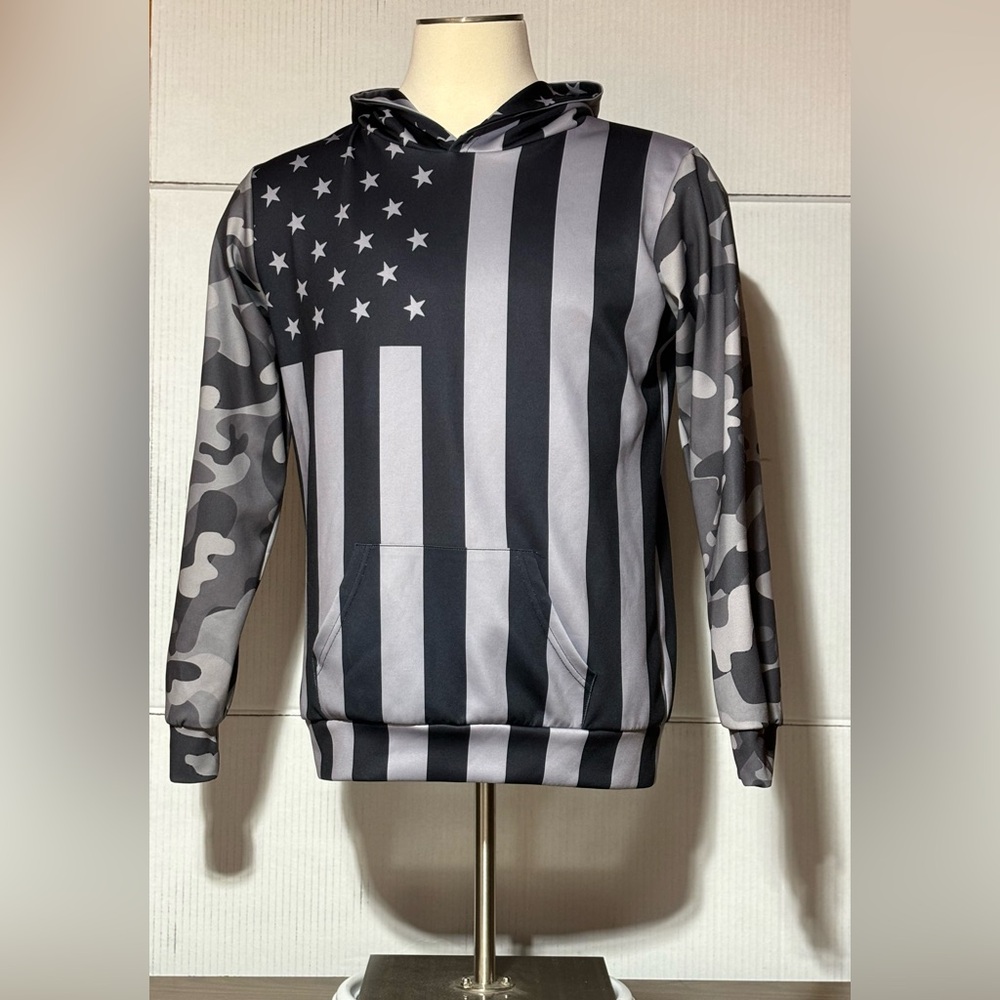 Patriotic no name no tags XL gray/black stars & stripes hoodie Polyester blend